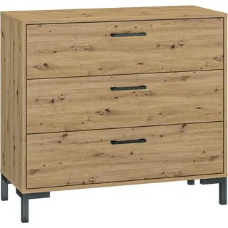 FURNLUX Kommode Nevio Eiche Und Schwarz 92cm / Hauptfarbe: Beige / Abmessungen: 92 x 83 x 40 cm - Beige
