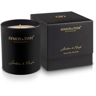 Simon&Tom Duftkerze Amber-Musk - GeschenkKerze - Glaskerze - Reinem Bio-Sojawachs - Himmlische schimmernde Luxus Kerze - Langanhaltender Duft - 100 Stunden Brenndauer