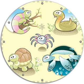 Wallario rundes Outdoor-Poster für Garten oder Balkon, Motiv Lustige Comictiere, 90 cm Durchmesser - Weiß