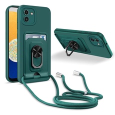 JMstore Handykette Schutzhülle Kompatibel mit Samsung Galaxy A03[Phone: 164 mm],360° Ring Ständer magnetisches Eisenblech+Kartenfach Kameraschutz Stoßfester Silikon hülle-Grün