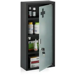 Relaxdays Medizinschrank , Schwarz , Metall, Glas , 27x57x12 cm , Badezimmer, Badmöbel, Medizinschränke