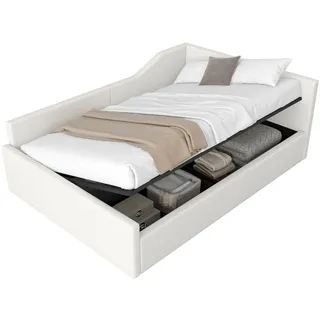 Redom Tagesbett 140/200 cm mit Bettkasten, gepolstertem Rücken- und Armteil, Beige , Holzwerkstoff , 140x200 cm , Schlafzimmer, Betten