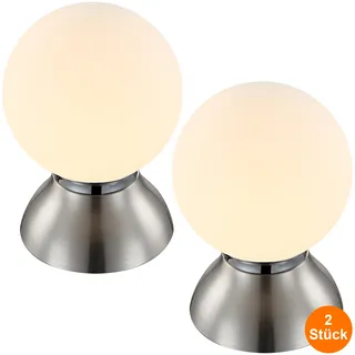 LED Tischlampe 2er Set Tischleuchte Nachttisch Glas Kugel mit Touch Wohnzimmer