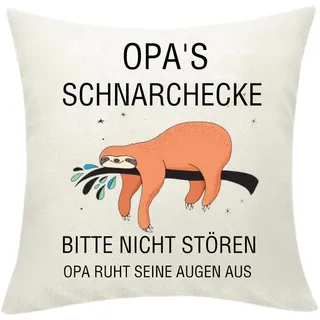 Zalingo Opa's Schnarchecke Dekokissen-Bezug, 45 x 45 cm, Lustige Faultier-Design, Doppelseitig Bedruckt Leinen Kopfkissenbezug, Geburtstag Geschenk für Opa