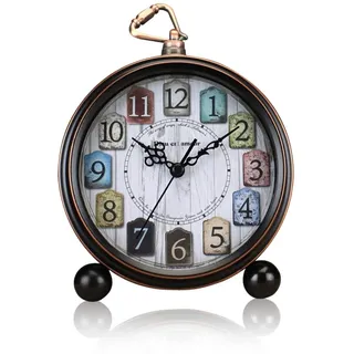 ALEENFOON 5" Metall Wecker Ohne Ticken Analoge Retro Groß Leise Wecker Analog Batteriebetrieben, Lauter Alarm, Geräuschlos Tischuhren (Mehrfarbig)