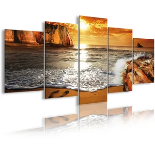 DekoArte 268 - Modernes Bild, digitalisierter Kunstdruck | Dekoratives Bild für den Salon oder das Schlafzimer | Stil Landschaft Sonnenuntergang am Strand | 5 Teil 200 x 100 cm XXL