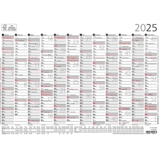 Zettler Jahresübersicht, A4 12 Monate 2025, - Plakatkalender 29,7x21cm, Jahresplaner mit