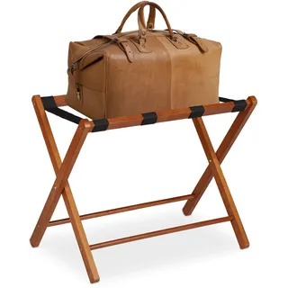 Relaxdays Kofferständer klappbar, Holz Gepäckablage, HBT: 54,5 x 66 x 44 cm, Kofferhocker für Hotel & Zuhause, Natur