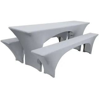 Beautissu Biertischhusse Victoria 70cm Stretch Silber Grau (3tlg) , Silberfarben , Textil , 70x220 cm , Esszimmer, Esstische