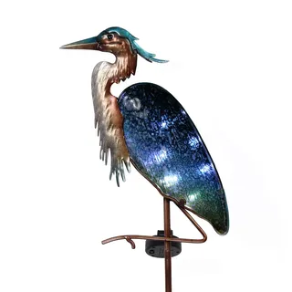 TERESA'S COLLECTIONS Solarlampen für Außen,Gartendeko für Draußen Wetterfest,99cm Graureiher Solarleuchte Groß,aus Metall Glas,Geschenke für Frauen/Mama/Papa Deko für Terrasse Yard