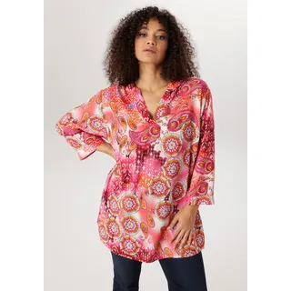 Schlupfbluse ANISTON PLUS, Damen, Gr. 52, bunt (rose, pink, orange, schwarz, lila), Web, Obermaterial: 100% Viskose, bedruckt, gemustert, weit Po-bedeckend, V-Ausschnitt, weit, Blusen Schlupfbluse, mit extravaganten farbenfrohes Blumen-Paileydessin