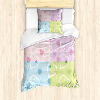 ABAKUHAUS Valentine Mantele, Herz-Punkt-Bunte, Milbensicher Allergiker geeignet mit Kissenbezügen, 135 cm x 200 cm - 80 x 80 cm, Mehrfarbig