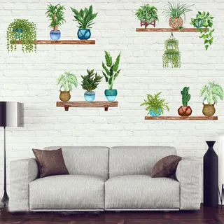 Eabdice Pflanzen Wandsticker, Grün Topfpflanze Wandsticker, Wandtattoo Pflanzen, für Küche Schlafzimmer Büro Deko