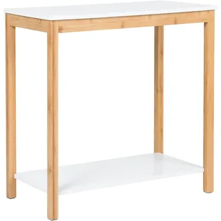 39F FURNITURE DREAM Eleganter Konsolentisch, Beistelltisch, skandinavische Bambus-Regale und MDF-Tisch, Holzwerkstoff, Weiß, 60x30x60cm