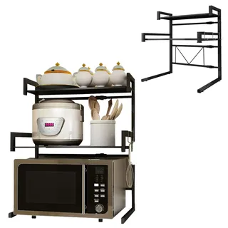 Fleau Home Mikrowellenschrank – Regal Für Mikrowelle – Küchenregal – Mikrowellenständer Mit Stauraum – Küchenaufbewahrung – Verstellbares Mikrowellenr - Schwarz