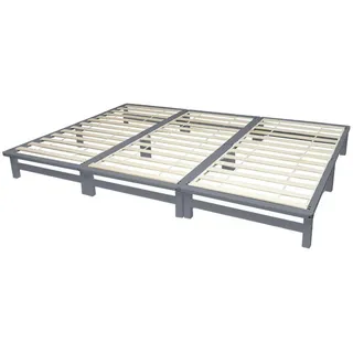 Homestyle4u Familienbett Palettenbett 270x200 cm Massivholzbett Natur Weiß Grau Holz, Kiefer, Schlafzimmer, Betten