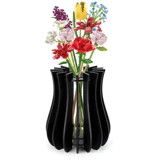 Demarsen Vase für Lego Blumen Holzpuzzle Blumenstrauß Flasche,Bouquet Vase für Blumenstrauß Holzvase für Rosen Sonnenblumen Tulpen Kirschblüten Blumen,Geschenk Deko für Frauen Erwachsene (Schwarz)