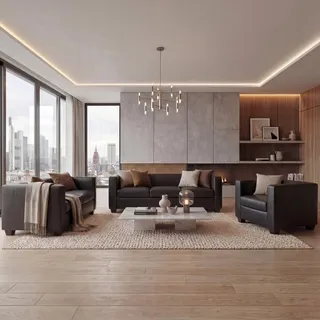 3-2-1 Sofagarnitur Couchgarnitur Loungesofa Lille ~ Leder, schwarz