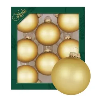 Dekohelden24 ***Dekohelden24 Lauschaer Christbaumschmuck - 8er Set Kugeln Uni Chiffon Gold, 6,7 cm, mit goldenem Krönchen + 50 Schnellaufhänger in Gold GRATIS zu Ihrer Bestellung dazu !