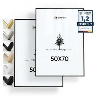 Heimlich® - Bilderrahmen - 50x70 cm, Aluminiummetall, Schwarz, 2er-Pack - Große DIY-Collage-Rahmen mit Folienabdeckung - Nur zur Wandmontage