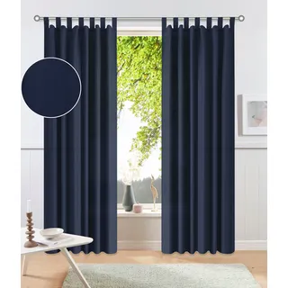 Vorhang OTTO HOME "Raja mit Schlaufen, 2er Pack, blickdicht, Topseller" Gr. 1, blau (dunkelblau), B:140cm H:145cm, Polyester, Recyceltes Material, Gardinen, Vorhang, 2er-Set, Bestseller, einfarbig, modern, pflegeleichte Mikrofaser