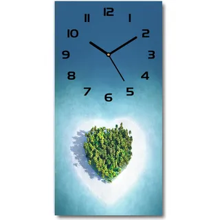 Wanduhr aus Glas – 30x60 cm - Glasbild - Glasuhr - Gehärtetes Glas -Strand Herzform - Blau