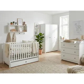 arthur berndt Babyzimmer Mega-Set Thilo 6-tlg. , Weiß , Holzwerkstoff , 4 Fächer , 3 Schubladen , einzeln stellbar , 1x1x1 cm , Blauer Engel, Hergestellt in Deutschland , Babymöbel & Kindermöbel, Babyzimmer