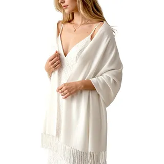 Achillea Großer, weicher, seidiger Pashmina-Schal in einfarbigen Farben, Elfenbein, 27" W x 78" L