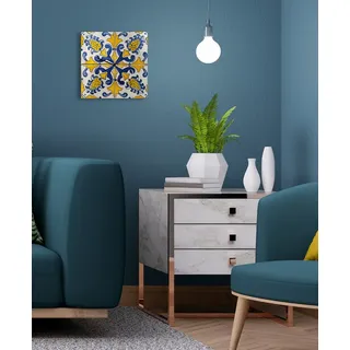 Queence Wanduhr »Italien, Fliesenoptik« Uhr, geräuschlos, Mosaik, Kachel, blau, gelb, bunt