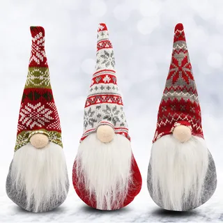 Weihnachtswichtel (3 Stk) - 31 x 13,5 cm Wichtel Figuren Nikolaus aus Plüsch Kantenhocker Weihnachts Zwerg Tischdeko Weihnachten - Schwedische Wichtel Puppe Dekofigur für Kamin, Weihnachtsdeko