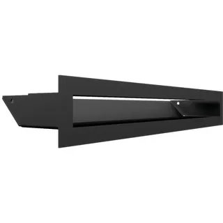 Kamin Lüftungsgitter LUFT 6×40 Schwarz Set 28 Stück – modernes Warmluftgitter mit verdecktem 45° Lufteinlass, pulverbeschichtet, Front ohne sichtbare Fugen, für Kaminverkleidung und Wandmontage