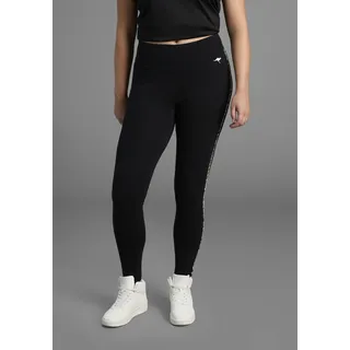 Leggings KANGAROOS, Damen, Gr. 40, N-Gr, schwarz, Single Jersey, Obermaterial: 95% Baumwolle, 5% Elasthan, unifarben, figurbetont knöchellang, Hosen Leggings, mit seitlichen Streifen im Leo-Print, große Größen