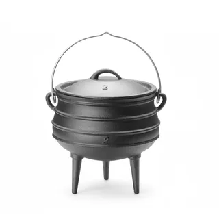 HENDI Gusseisen Topf, auf 3 Füßen, mit Hebel, mit Deckel, für Potjiekos, für die Verwendung am offenen Feuer, Potjie, Hexenkessel, Dutch Oven, 6L, ø245x(H)280mm, Schwarz