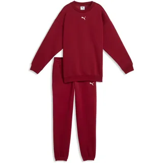 Trainingsanzug PUMA "LOUNGEWEAR OVERSIZED SWEAT SUIT FL G", Kinder, Gr. 140, rot (garnet glow), Fleece, Obermaterial: 66% Baumwolle, 34% Polyester, unifarben, oversize, Sportanzüge Trainingsanzug, mit elastischem Bund, mit gerippten Bündchen, mit Seitentaschen
