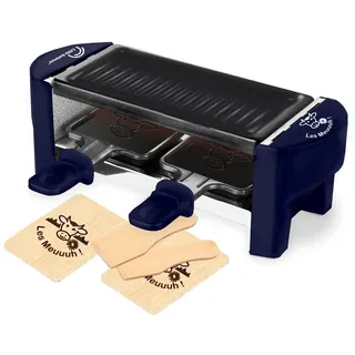 LITTLE BALANCE 8616 Raclette 2 Meuuh...!, Raclette 1/2 Personen, abnehmbarer Grill, 2 Spatel + 2 Bretter, Antihaftbeschichtung, 1 oder 2 Personen, 320 W, Blau