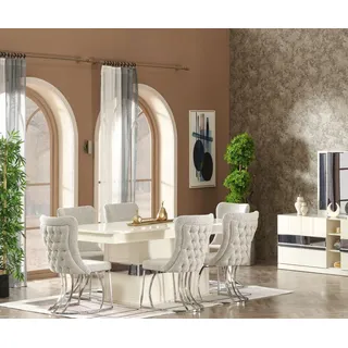 Esszimmer Set 7tlg Esstisch mit 6x Stühle Modern Design Luxus Möbel Komplett - Weiß