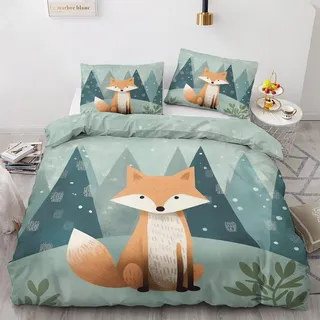 Generisch Sommer Bettwäsche 140x200 Fuchs Kinder - Waldtiere Bettbezug 140x200 3 Teilig, Weiche & Angenehme Mikrofaser Bettbezüge & 2 Kissenbezug 70x90, Bettwäsche-Sets mit Reißverschluss W&-15