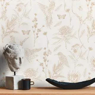 A.S. Création Blumentapete Weiß Braun - Tapete Wohnzimmer Schlafzimmer 394291 - Vliestapete Dschungel - 10,05 m x 0,53 m für 5,33m2 - Made in Germany
