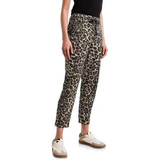 Street One Damen A379200 Loose Fit Hose mit Leo-Print, Schwarz, 42