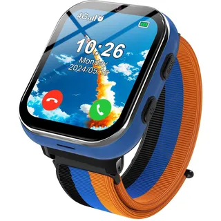 PTHTECHUS Smartwatch Kinder 4G, Kinderuhr Telefon mit Anruffunktion, mehrere Desktop-Stile zur Auswahl, Zwei-Wege-Anrufe, Kamera, MP3, SOS, Lernkarte, Geschenk für Jungen Mädchen (Blau)