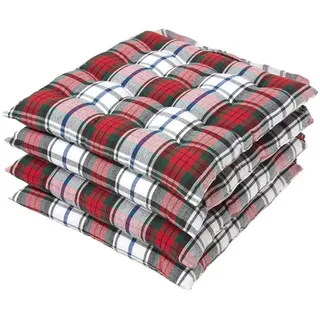 Homescapes Stuhlkissen 4er-Set, Macduff Schottenkaro 40/40/5 cm , Rot , Textil , Kariert , Quadratisch , 40x5x40 cm , Oeko-Tex® , Heimtextilien, Wohntextilien, Sitzkissen