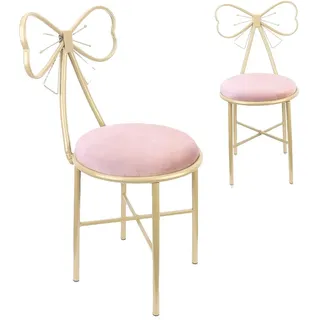 Ankleideschemel, Schmetterlingsrückenlehne, Samtstoff, Pink - Rosa, Weiß, Grau