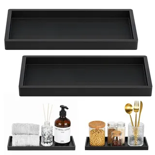 Luxspire Bad Eitelkeit Tablett - 2 Packungen (30 x 13cm) Silikon Seifenschale für Küche Arbeitsplatte Waschbecken, Bad Counter Tablett für Seifenspender Schmuck Zubehör, Mattschwarz