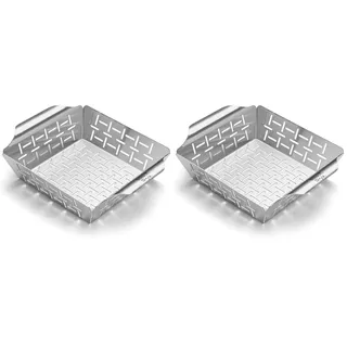 Weber Deluxe Grillkorb - Klein (24 x 19cm), Hitzebeständige & spülmaschinenfeste BBQ Grillschale aus Edelstahl, Ideal für Beilagen (Fleisch, Gemüse), für alle Grilltypen geeignet - Silber (6481)