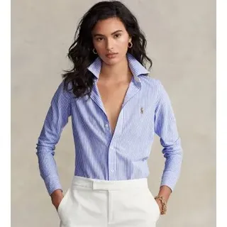 Polo Ralph Lauren für Damen. 211664416002 Oxford-Strickhemd mit blauen Streifen (S), Lässig, Baumwolle, Langarm