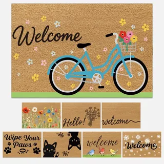 UNICRAFTALE Willkommensmatte mit Fahrradmotiv rutschfeste Kokosfaser | Für Haus,Badezimmer,Terrasse und Garten,einfach zu reinigen,rutschfeste Rückseite,76x43x1cm