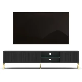 AX LIVING Benvie TV Lowboard schwarz 175 cm Sideboard Lamellenfronten - Schwarz