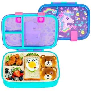 PinkSheep Bento Lunch Boxen für Kinder, 800ml BPA-freie leckagesichere Kinder Lebensmittelbehälter mit 3 Fächern zurück zu Schulschülern Junge Mädchen (Einhorn)