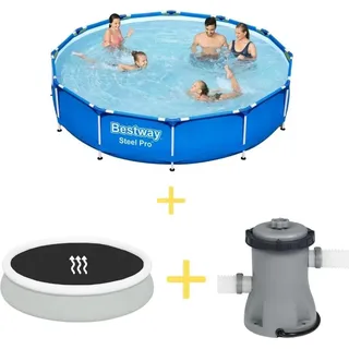Bestway Pool - Steel Pro - 366 x 76 cm - Inklusive Solarsegel & Filterpumpe