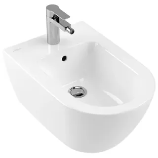 Villeroy & Boch Subway 2.0 Bidet, wandhängend, 1 Hahnloch, mit Überlauf, 375x565mm, 540000R1, Farbe: Weiß CeramicPlus